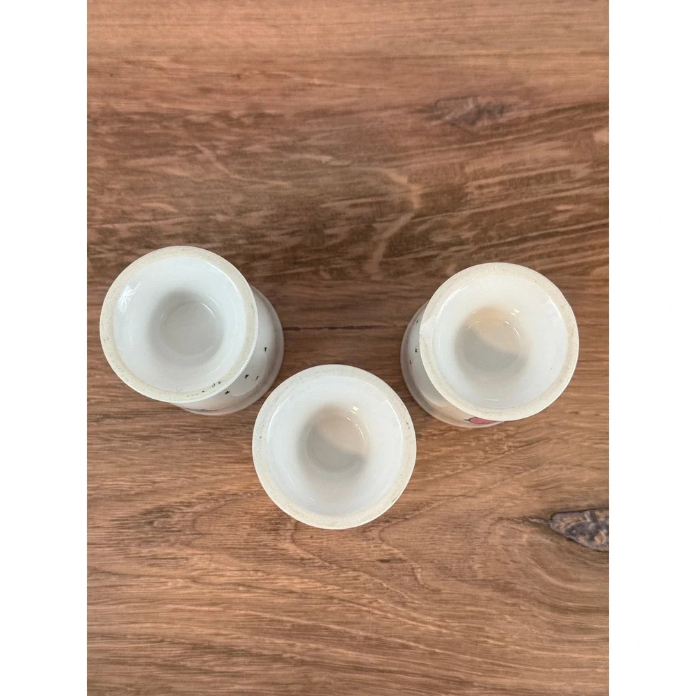 VTG Set of THREE (3) Blue Green Pink Baby Chick Chicken Motif Porcelain Egg Cups